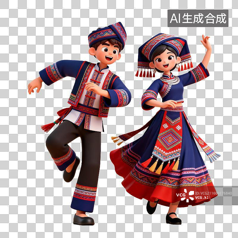 【AI数字艺术】3D渲染少数民族跳舞，3D渲染少数民族服饰图片素材