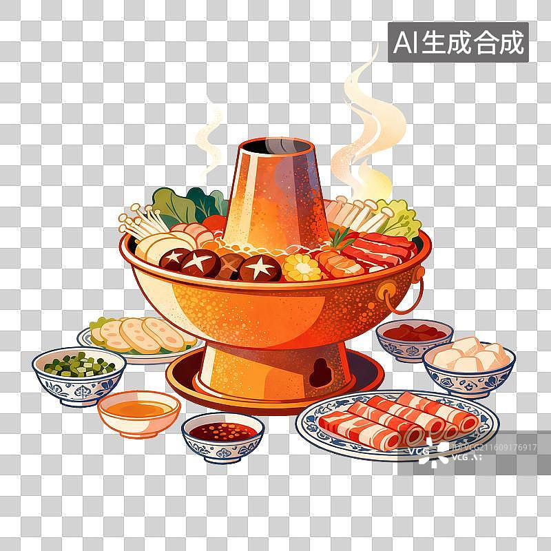 【AI数字艺术】火锅美食插画图片素材