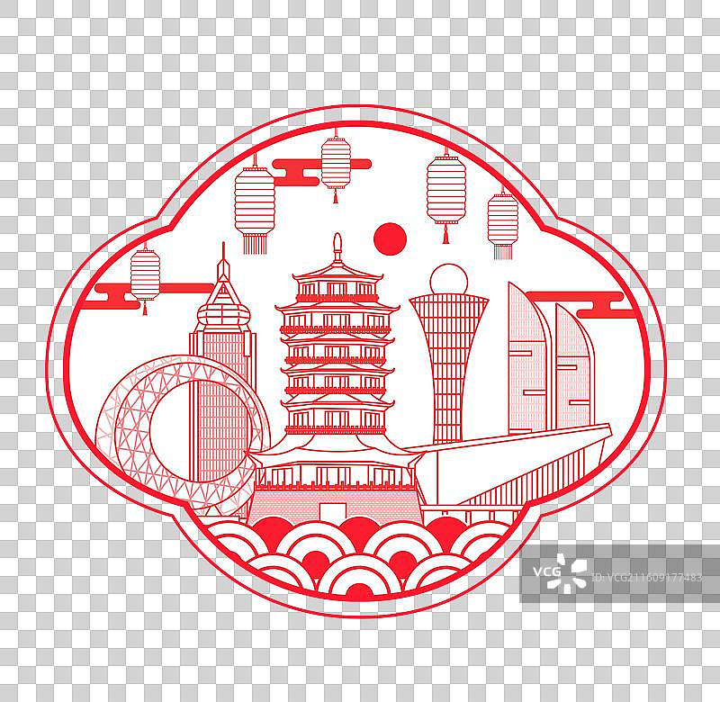 厦门红色传统工艺刻纸剪纸文化新年灯笼城市图片素材