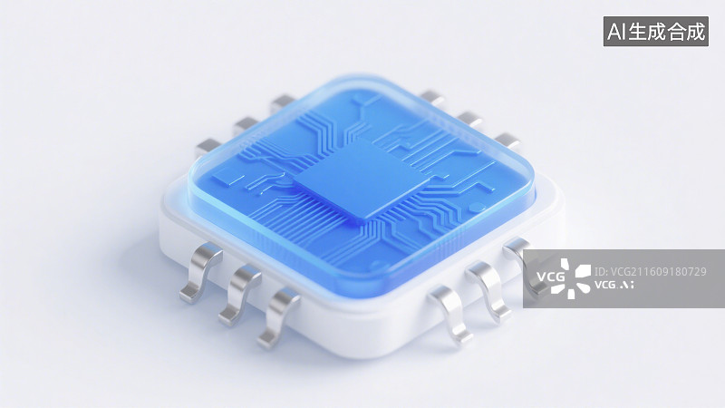 【AI数字艺术】3D三维蓝色智能电路科技芯片概念插画图片素材