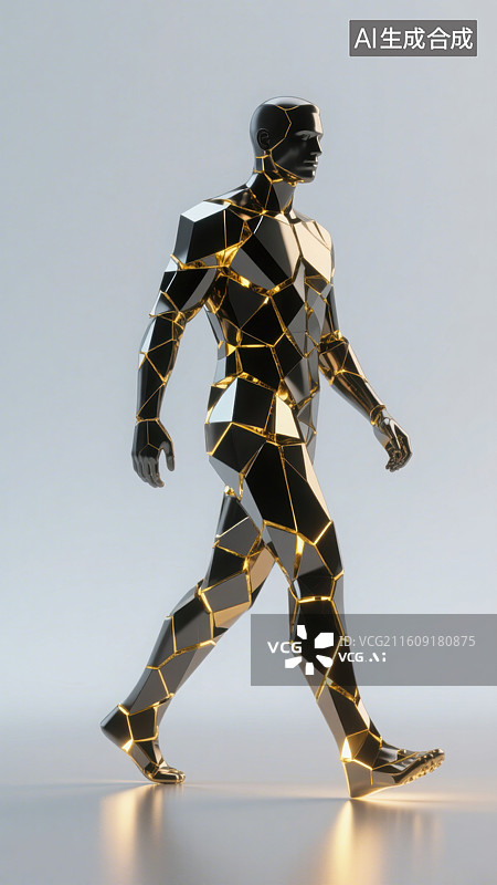 【AI数字艺术】3D三维低多边形金属人形机器人图片素材