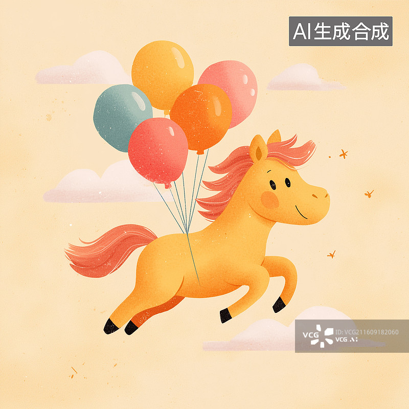 【AI数字艺术】扁平黄橙小马图片素材