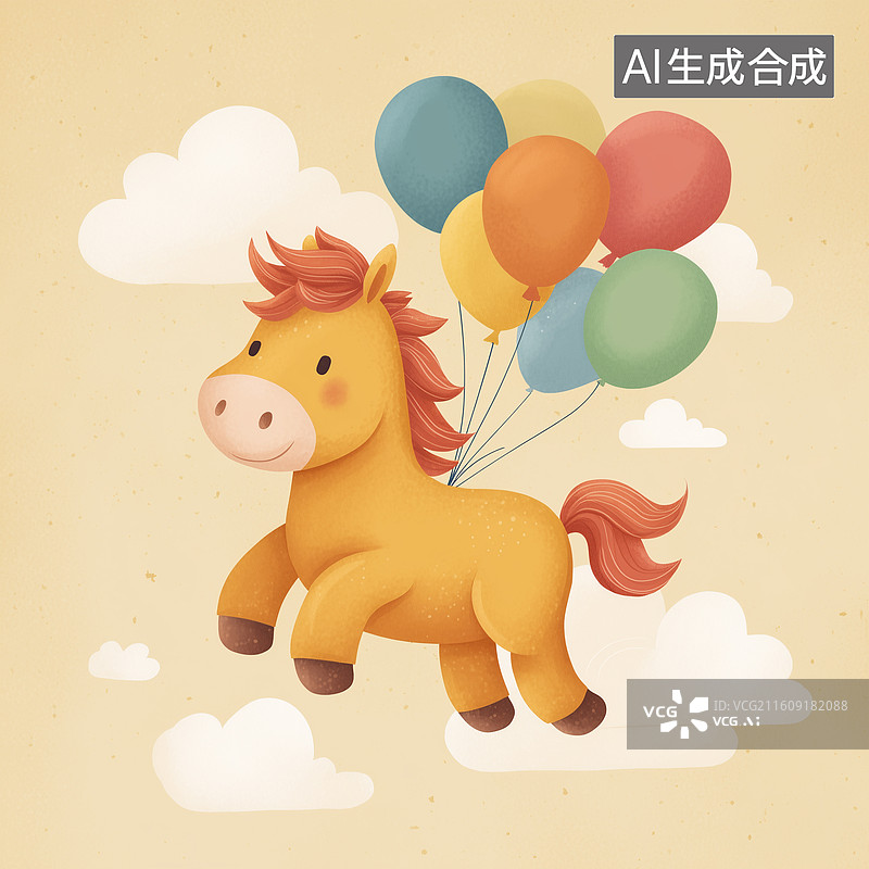 【AI数字艺术】扁平黄橙小马图片素材