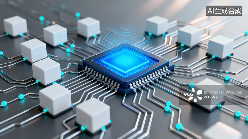 【AI数字艺术】芯片电路板连接示意图图片素材