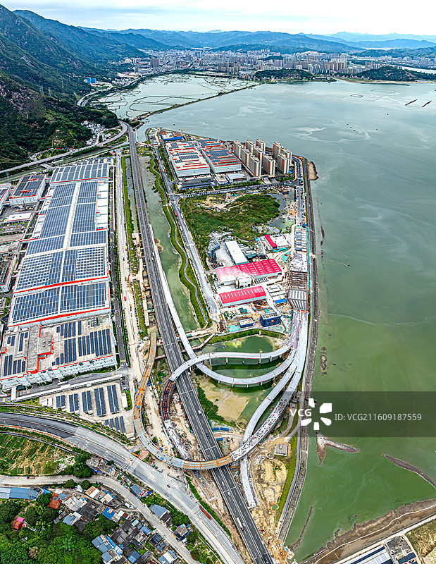 蕉城时代车里湾工厂配套高速公路扩建 沈海高速国道京岚线立交 蕉城岚口收费站 三都澳宁德时代图片素材