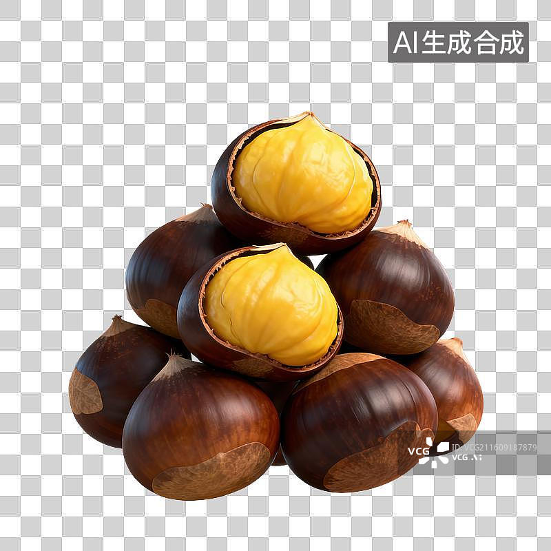 【AI数字艺术】3D二十四节气立冬轻拟物板栗糖炒栗子元素图片素材