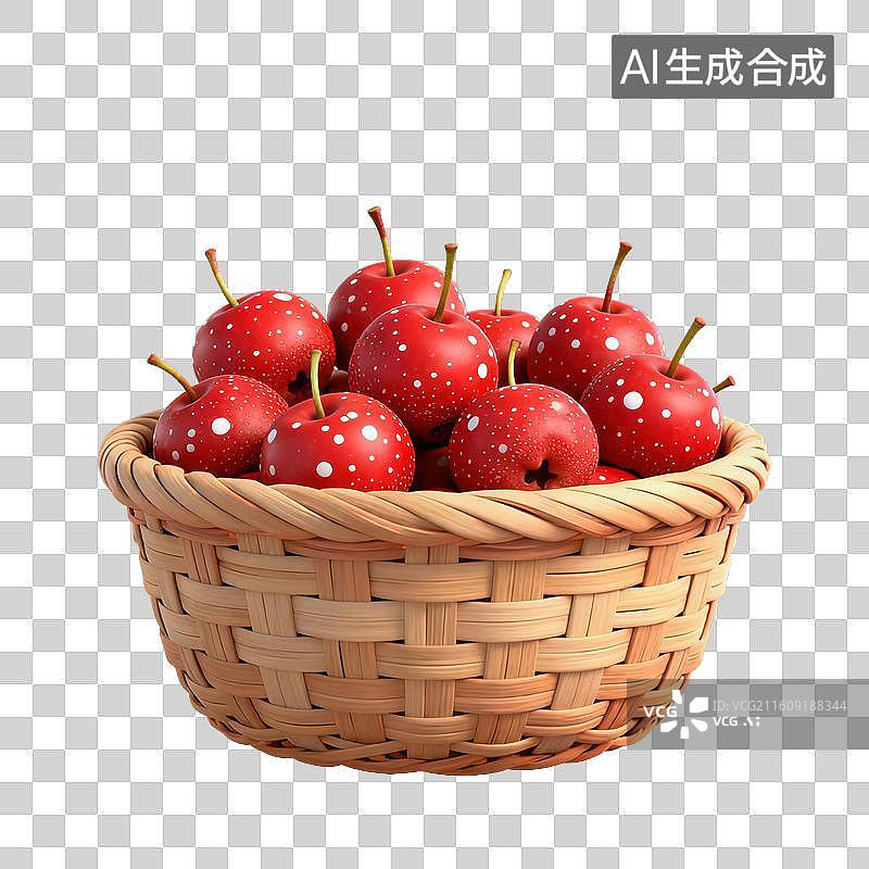 【AI数字艺术】3D二十四节气立冬轻拟物放在竹筐里的山楂元素图片素材