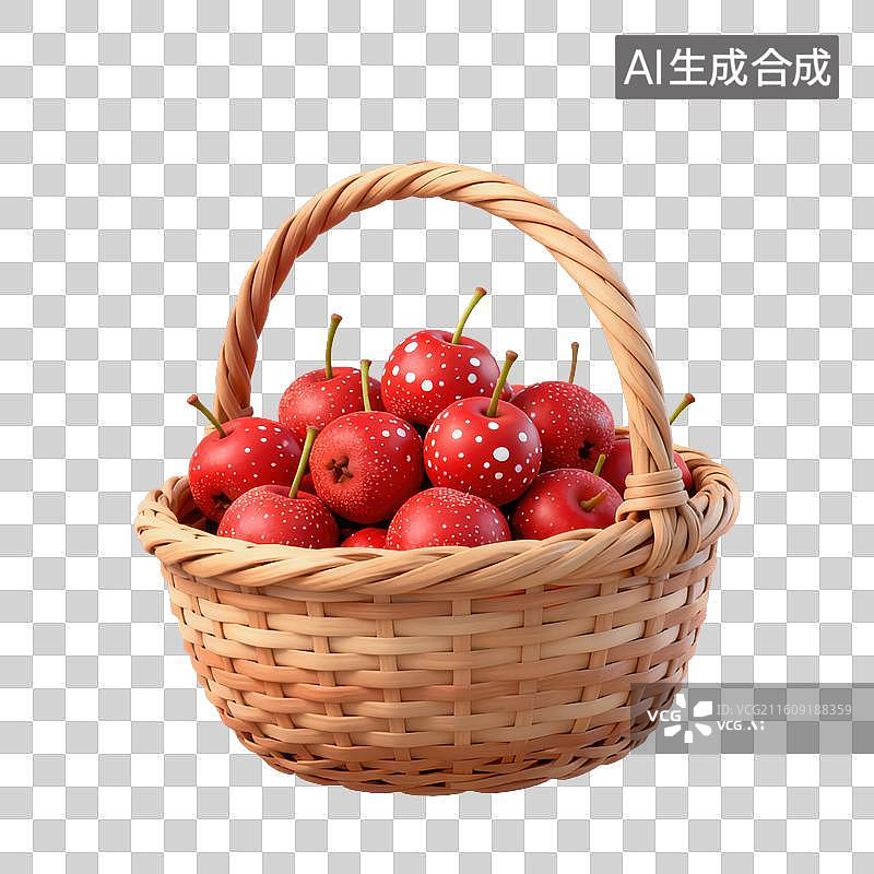 【AI数字艺术】3D二十四节气立冬轻拟物放在竹筐里的山楂元素图片素材