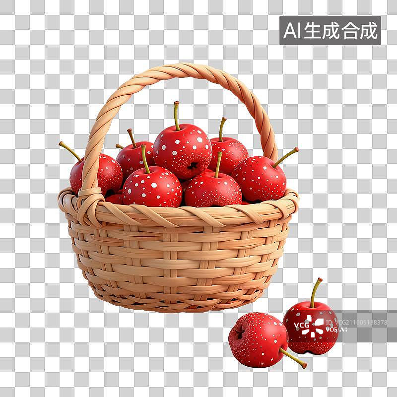 【AI数字艺术】3D二十四节气立冬轻拟物放在竹筐里的山楂元素图片素材