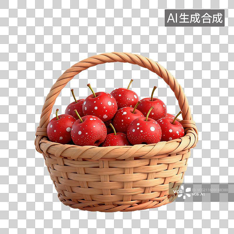 【AI数字艺术】3D二十四节气立冬轻拟物放在竹筐里的山楂元素图片素材