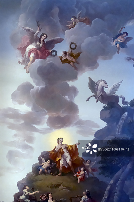 圣彼得堡夏宫过厅屋顶画凯瑟琳大帝巡游图片素材