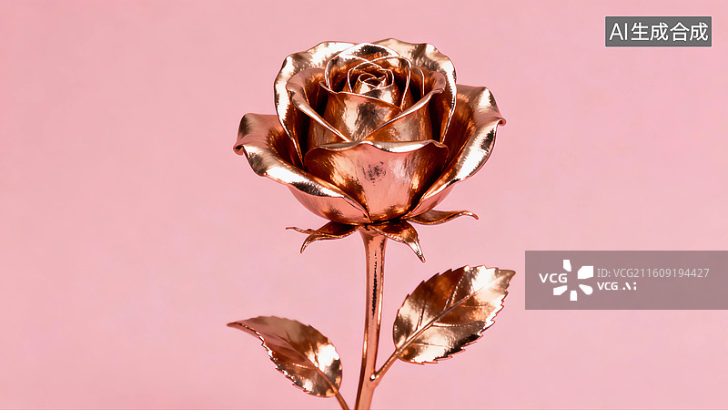 【AI数字艺术】锡箔纸金色玫瑰花图片素材