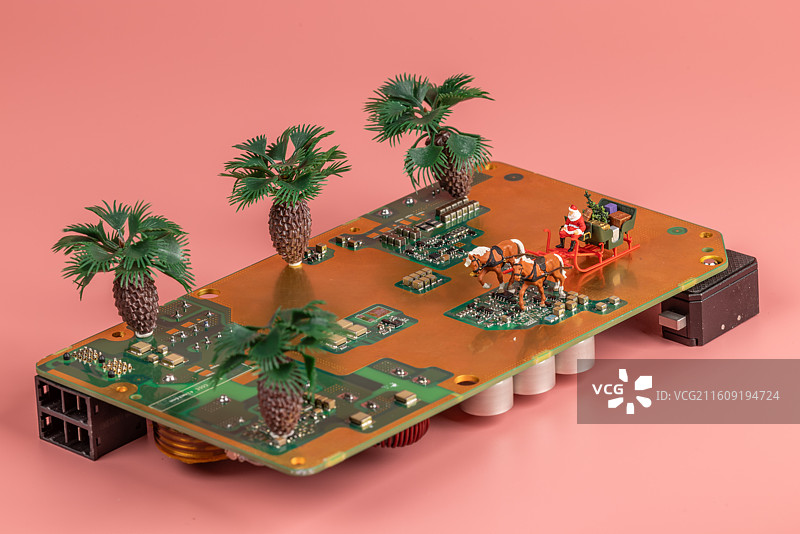 微缩创意圣诞节圣诞老人驯鹿车图片素材