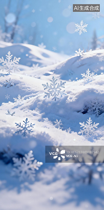 【AI数字艺术】冬季写实风格清新蓝白色调雪景图片素材