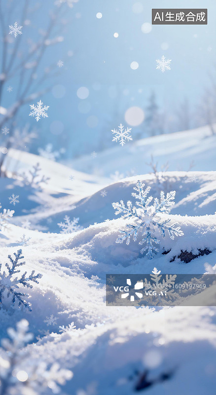 【AI数字艺术】冬季写实风格清新蓝白色调雪景图片素材