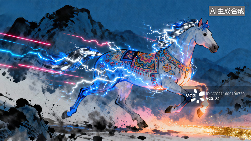 【AI数字艺术】闪电奔腾的神马图片素材