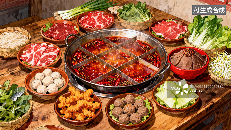【AI数字艺术】火锅宴席摆盘图片素材