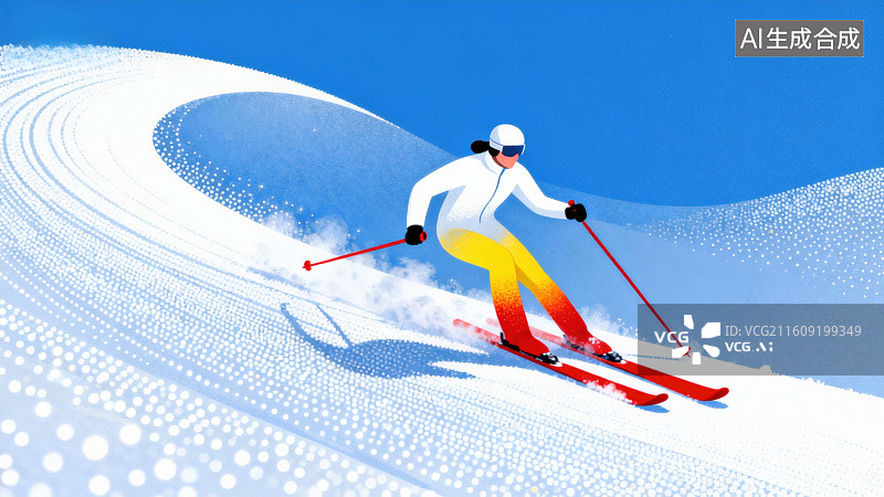 【AI数字艺术】滑雪者在雪坡上疾驰图片素材