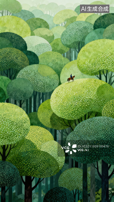 【AI数字艺术】森林中骑马者图片素材