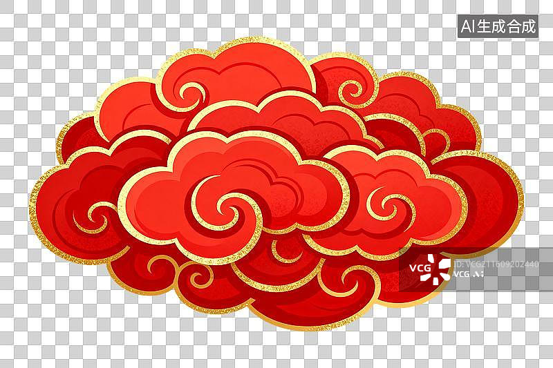 【AI数字艺术】红色祥云图案装饰元素图片素材