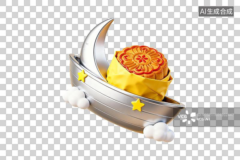 【AI数字艺术】月饼乘舟伴月星云间图片素材