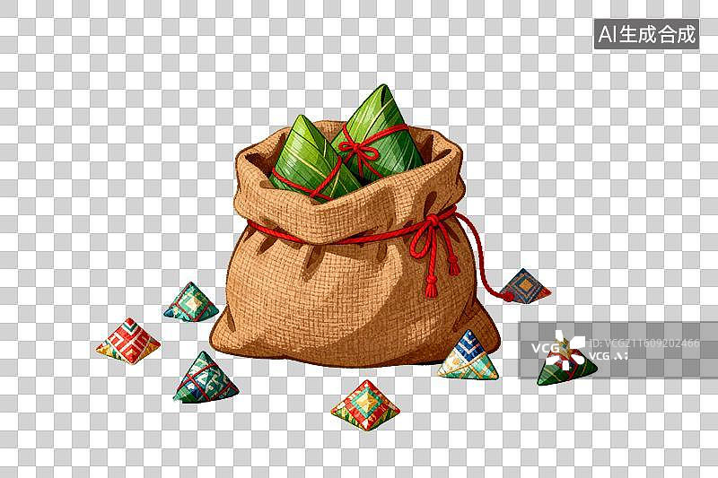 【AI数字艺术】麻袋装满粽子节日氛围浓图片素材
