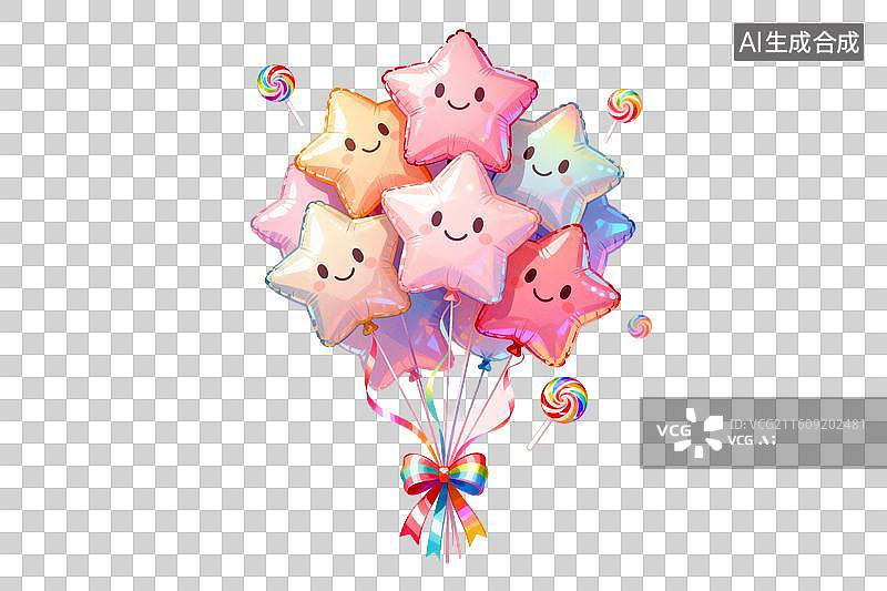 【AI数字艺术】星星气球与彩虹棒棒糖组合装饰图片素材
