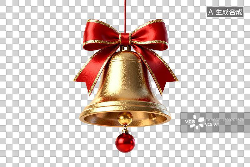 【AI数字艺术】金色铃铛配红色蝴蝶结装饰图片素材