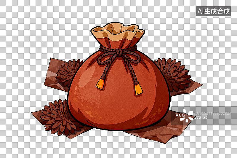 【AI数字艺术】红色布袋配菊花装饰图案图片素材