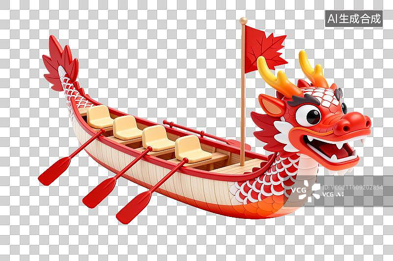 【AI数字艺术】红色龙头装饰的龙舟模型图片素材