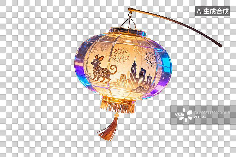 【AI数字艺术】彩绘生肖灯笼装饰城市夜景图片素材