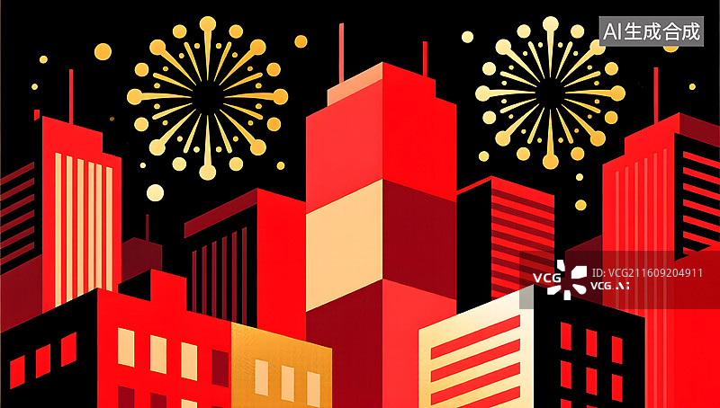 【AI数字艺术】波普艺术风格展现抽象几何城市夜景图片素材