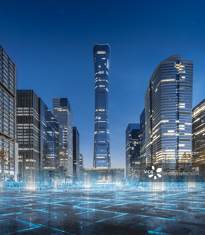 北京国贸地标建筑，城市夜景，城市天际线，中信大厦，国贸CBD，智慧城市，科技城市图片素材