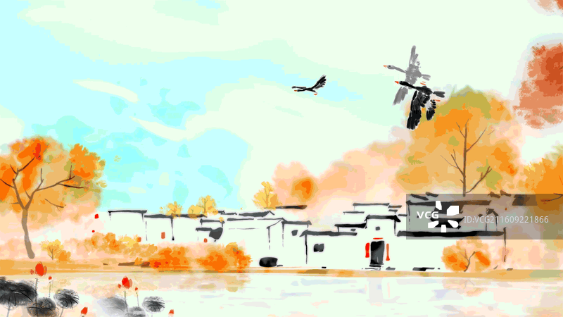 中国风 水墨 动画 乌镇 江南水乡 建筑 房子 新农村图片素材