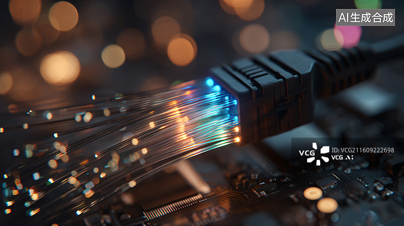 【AI数字艺术】光纤网线接口科技背景特写图片素材