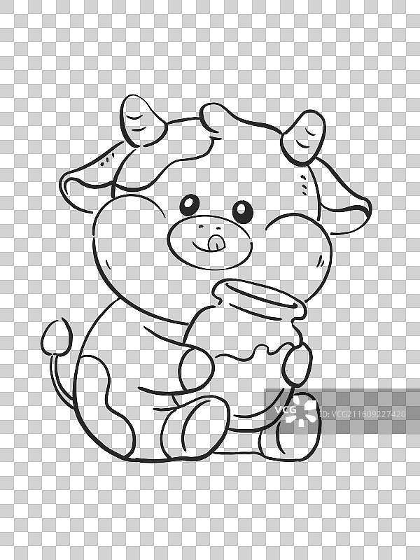 手绘可爱抱着奶瓶的奶牛插画元素图片素材