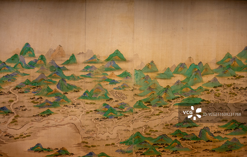 清代《京杭道里图》长卷高清展示：描绘京杭大运河全程水道与沿岸城市，扬州中国大运河博物馆。图片素材