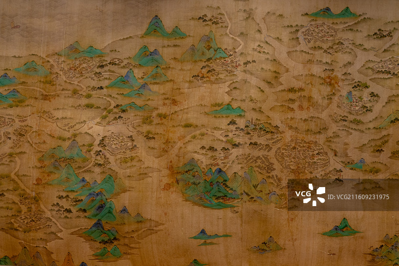 清代《京杭道里图》长卷高清展示：描绘京杭大运河全程水道与沿岸城市，扬州中国大运河博物馆。图片素材