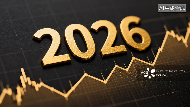 【AI数字艺术】金融 K 线图与金色数字2026金融概念插画图片素材