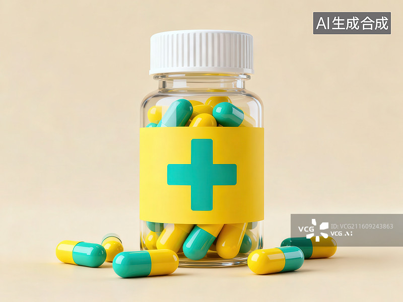 【AI数字艺术】药瓶与胶囊药品展示图片素材