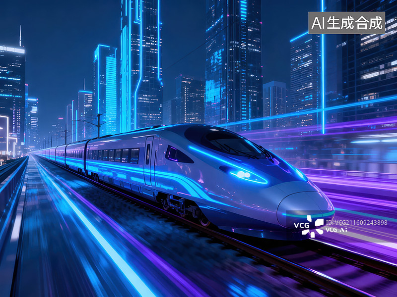 【AI数字艺术】未来城市中的高速列车图片素材