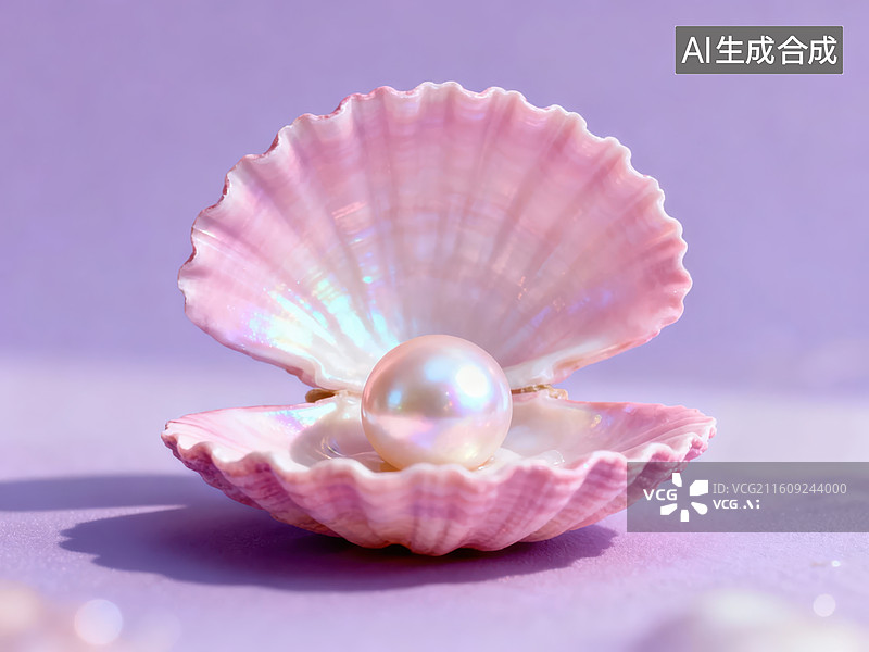 【AI数字艺术】粉色贝壳中的珍珠图片素材