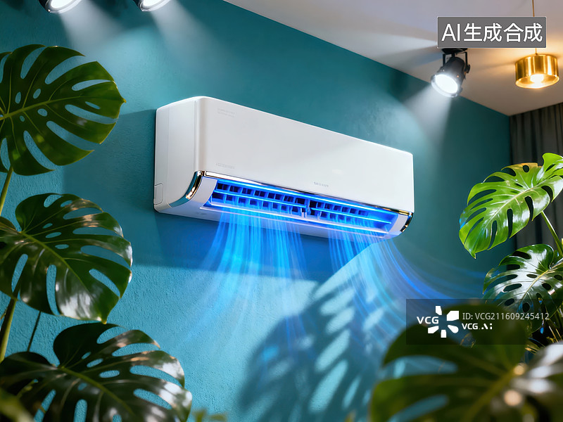 【AI数字艺术】空调吹出冷气的室内场景图片素材