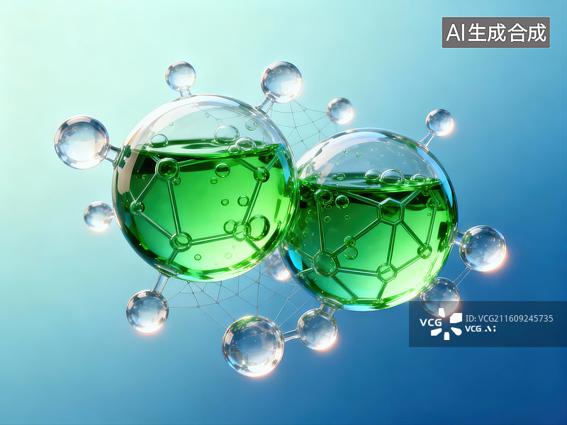 【AI数字艺术】分子结构与绿色液体图片素材