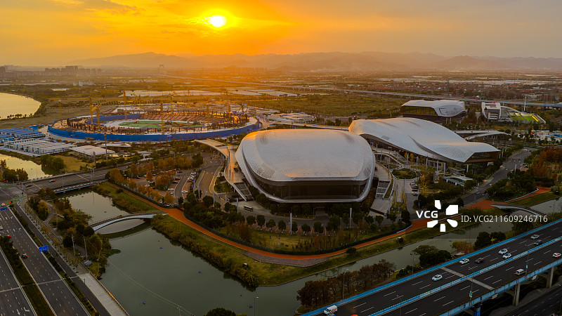 宁波奥体中心场馆全景航拍图片素材