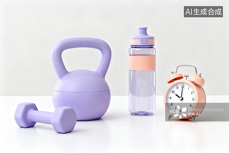 【AI数字艺术】健身器材与计时器静物图片素材