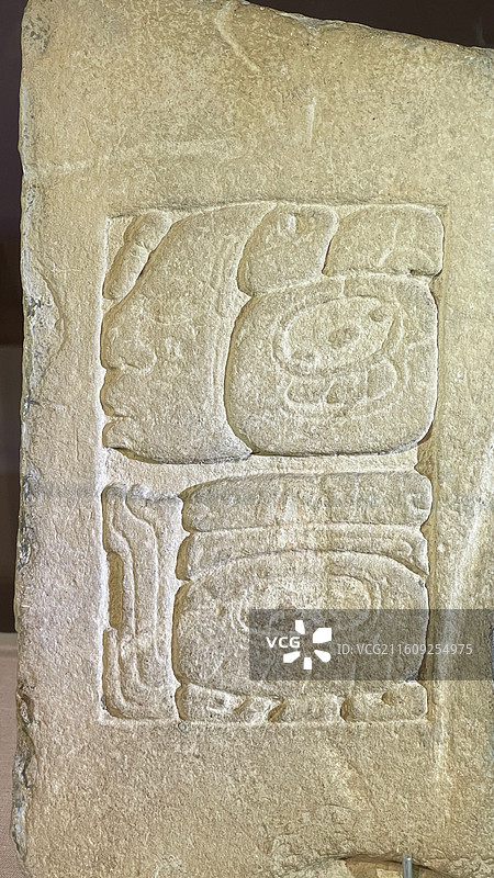 象形文字石板 古典晚期 石灰岩 卡洛斯 裴里瑟 卡马拉人类学博物馆藏图片素材