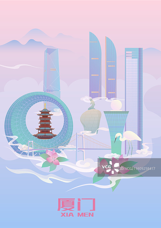 厦门城市建筑风景插画图片素材