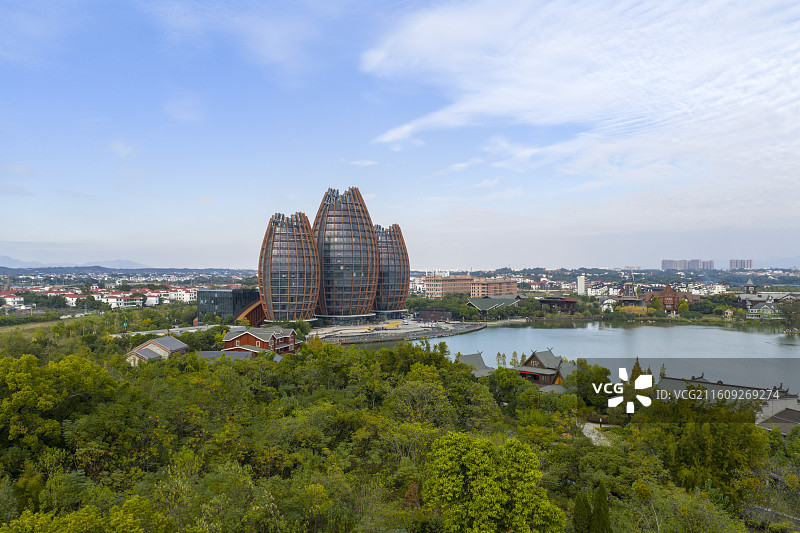 航拍江西赣州南康家居小镇景区城市建筑风光图片素材