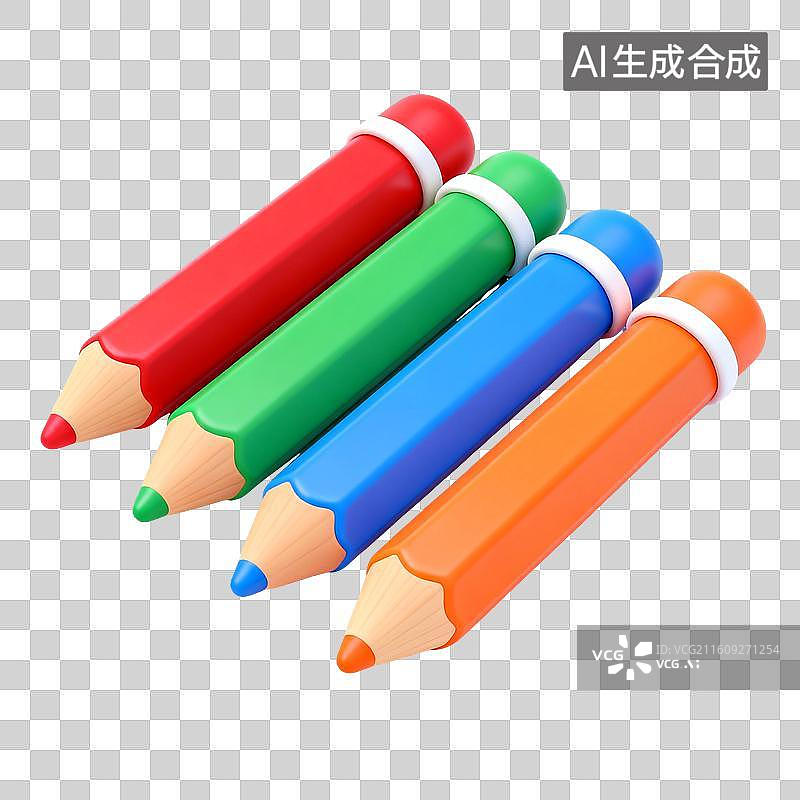 【AI数字艺术】四支彩色铅笔并排摆放图片素材